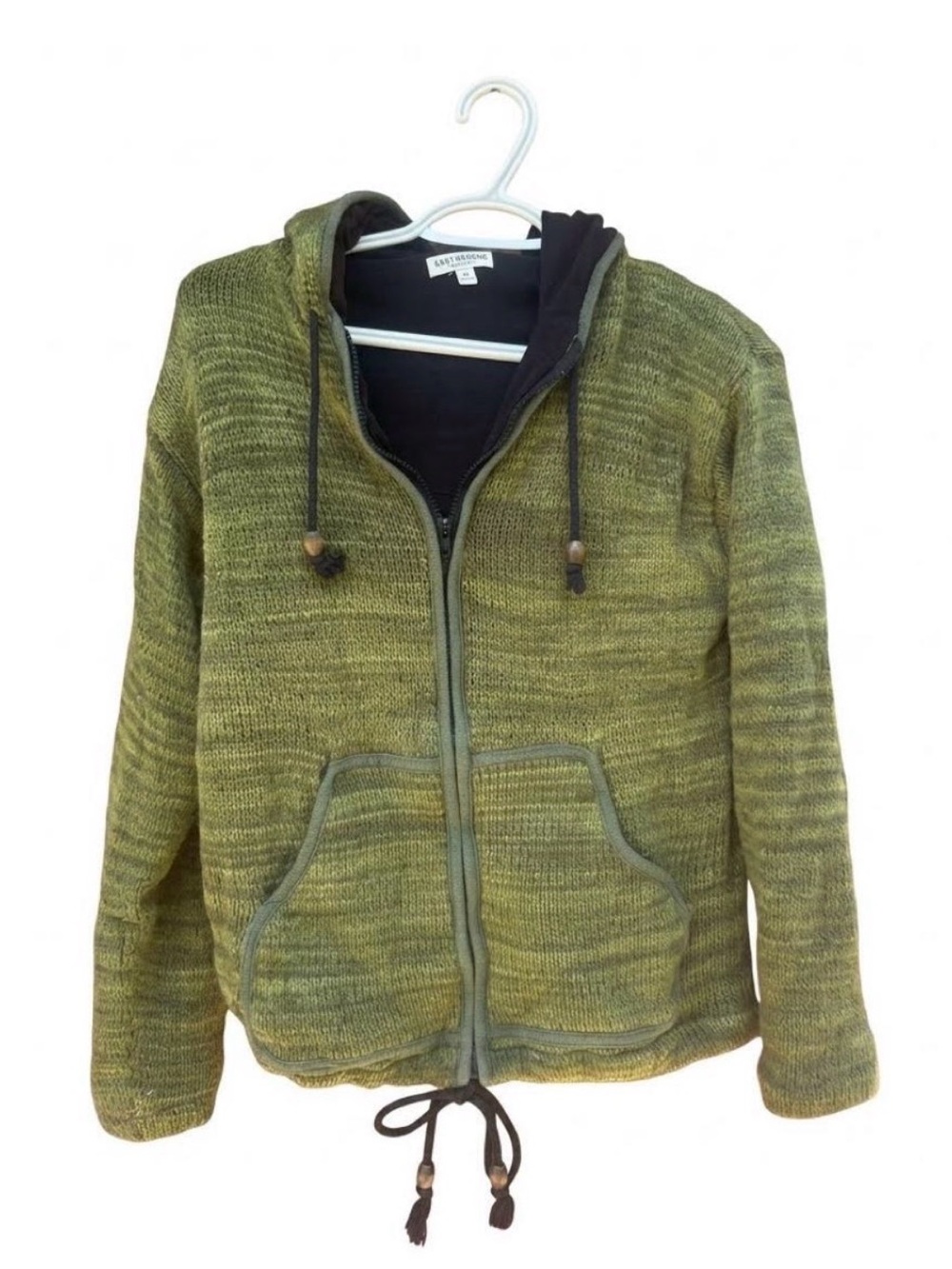EARTHBOUND Green Knit Zip-Up Hoodie Sweater Medium Cottage Core